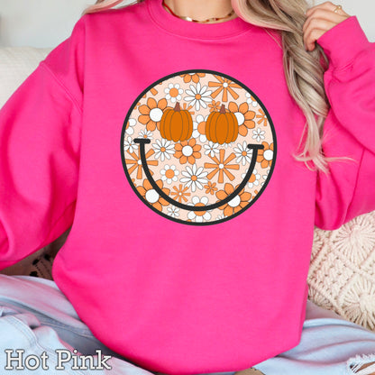 Floral  Face Pumpkin Crewneck Sweatshirt