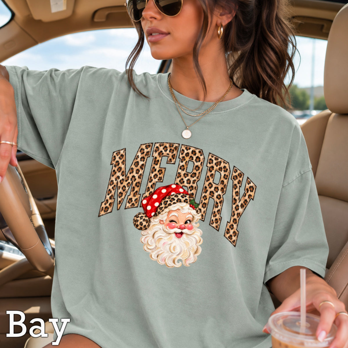 Leopard Merry Christmas Comfort Color Graphic Tee