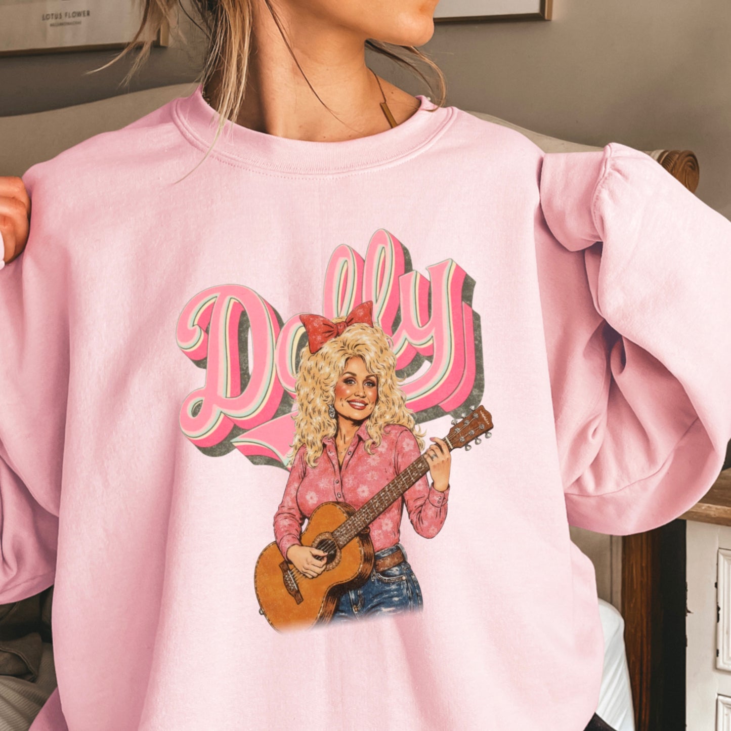 Pink Dolly Guitar Crewneck Sweatshirt