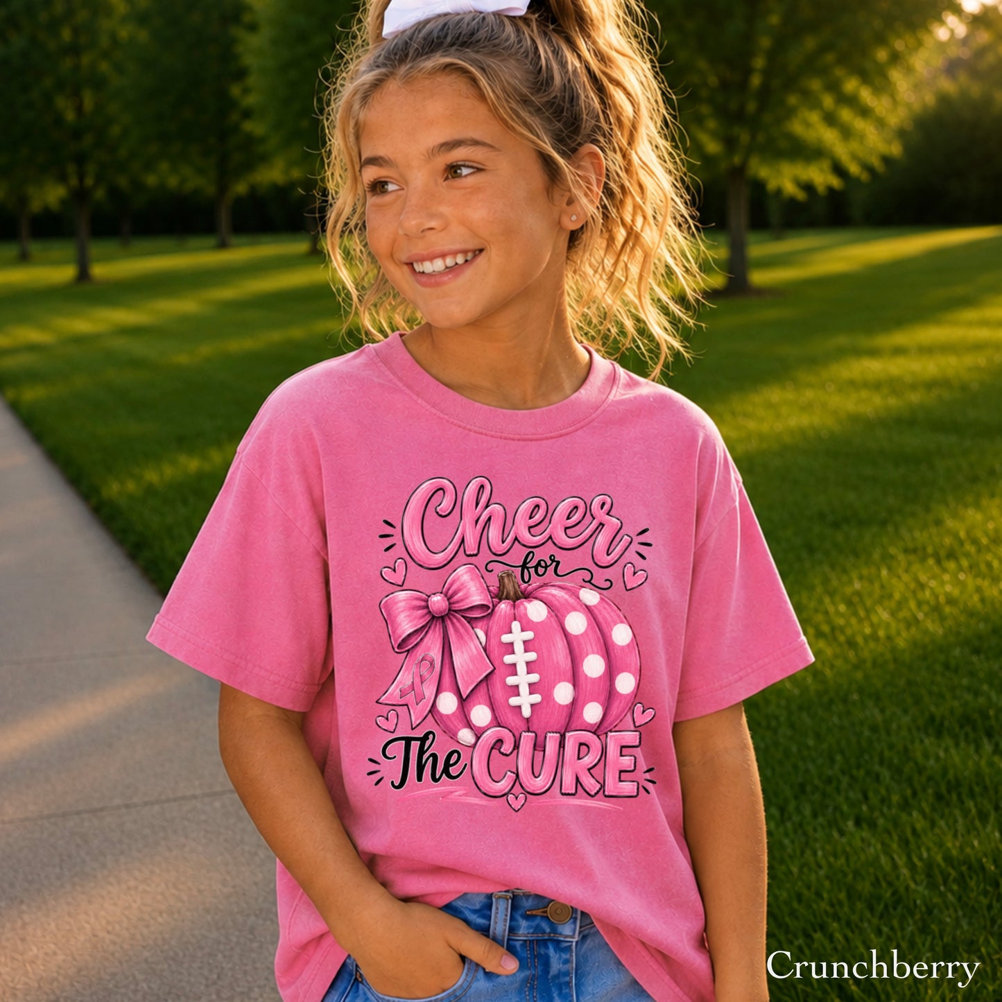 Cheer For The Cure Breast Cancer Youth Comfort Color T-Shirt