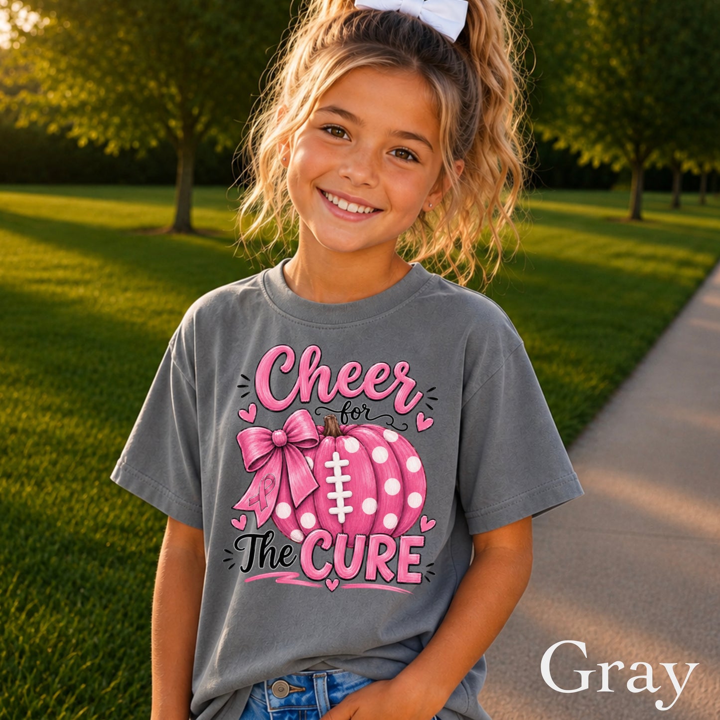 Cheer For The Cure Breast Cancer Youth Comfort Color T-Shirt