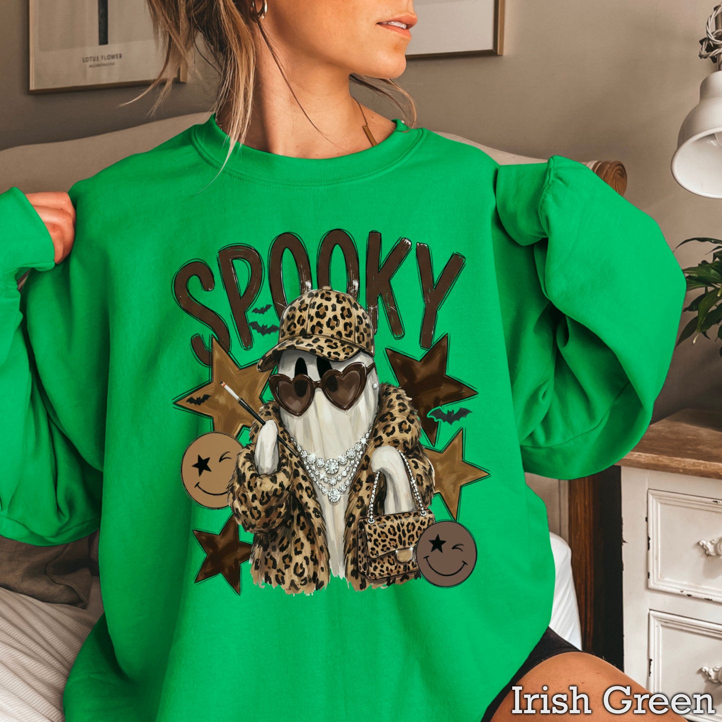 Leopard Spooky Ghost Crewneck Sweatshirt
