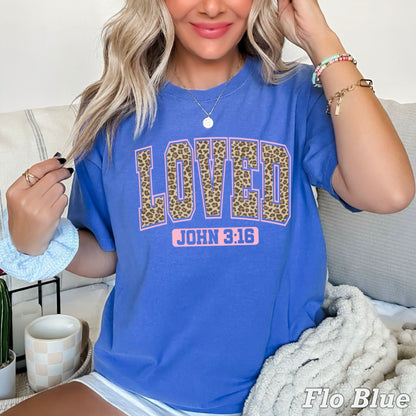 Leopard Loved John 3:16 Valentine’s Day Comfort Color Graphic Tee