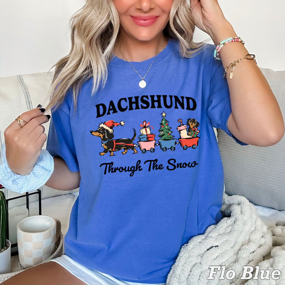 Dachshund Through the Snow Christmas Comfort Color Graphic Tee