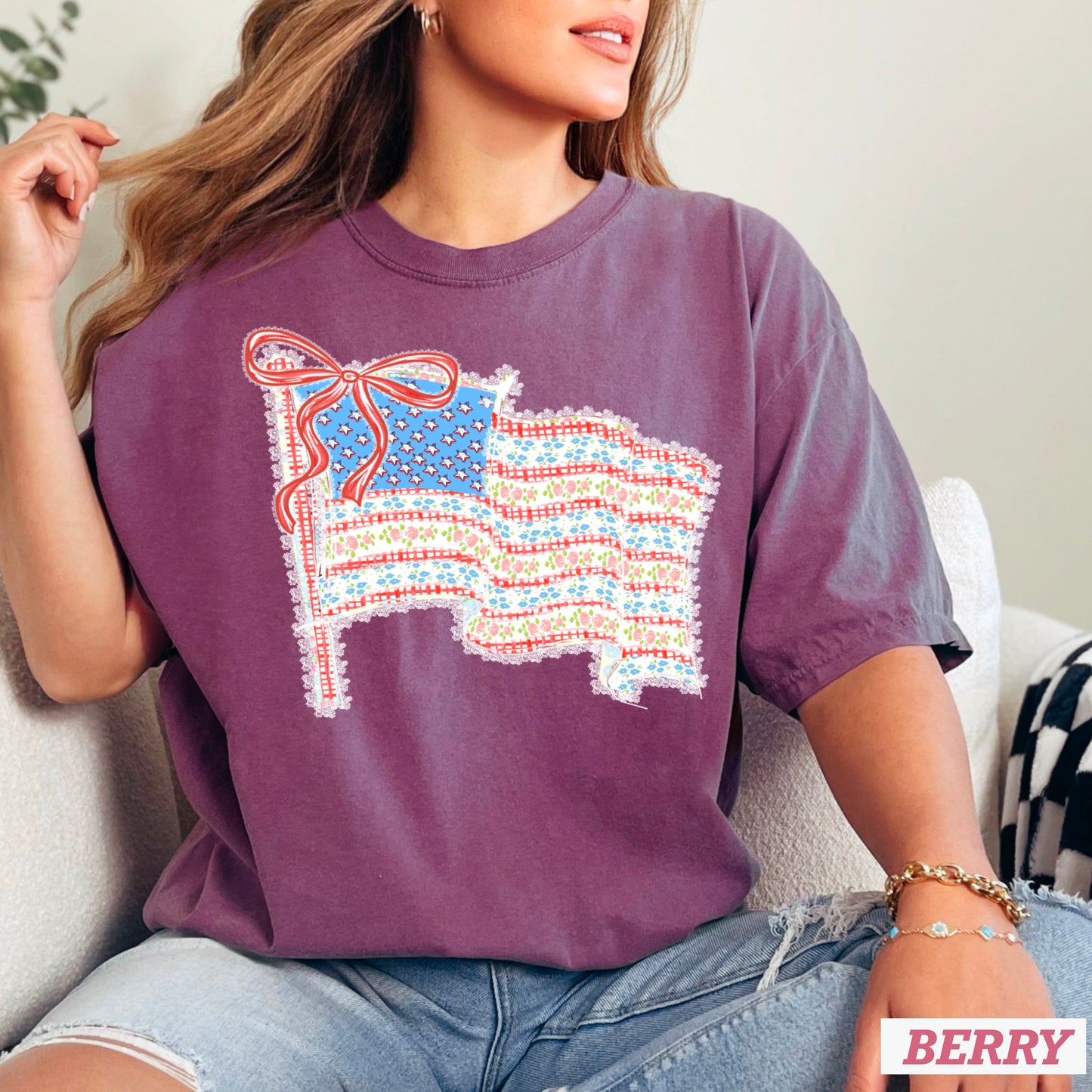 American Lace Flag Comfort Color Graphic Tee