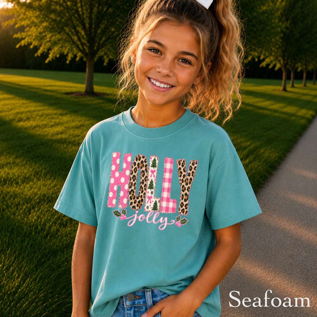 Leopard Holly Jolly Christmas Youth Comfort Color T-Shirt