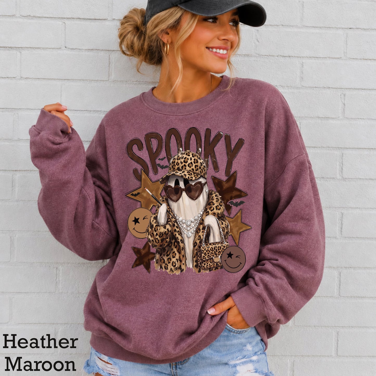 Leopard Spooky Ghost Crewneck Sweatshirt
