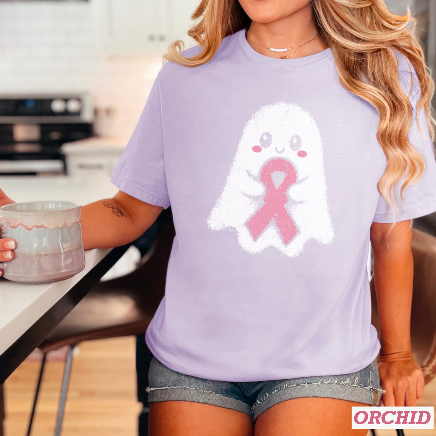 Breast Cancer Ghost Comfort Color Graphic Tee