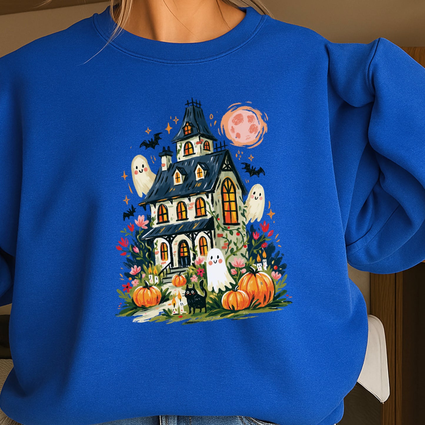 Haunted House Halloween Crewneck Sweatshirt