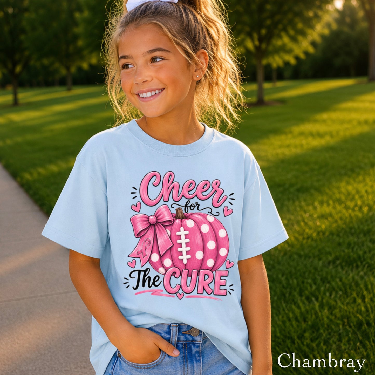 Cheer For The Cure Breast Cancer Youth Comfort Color T-Shirt