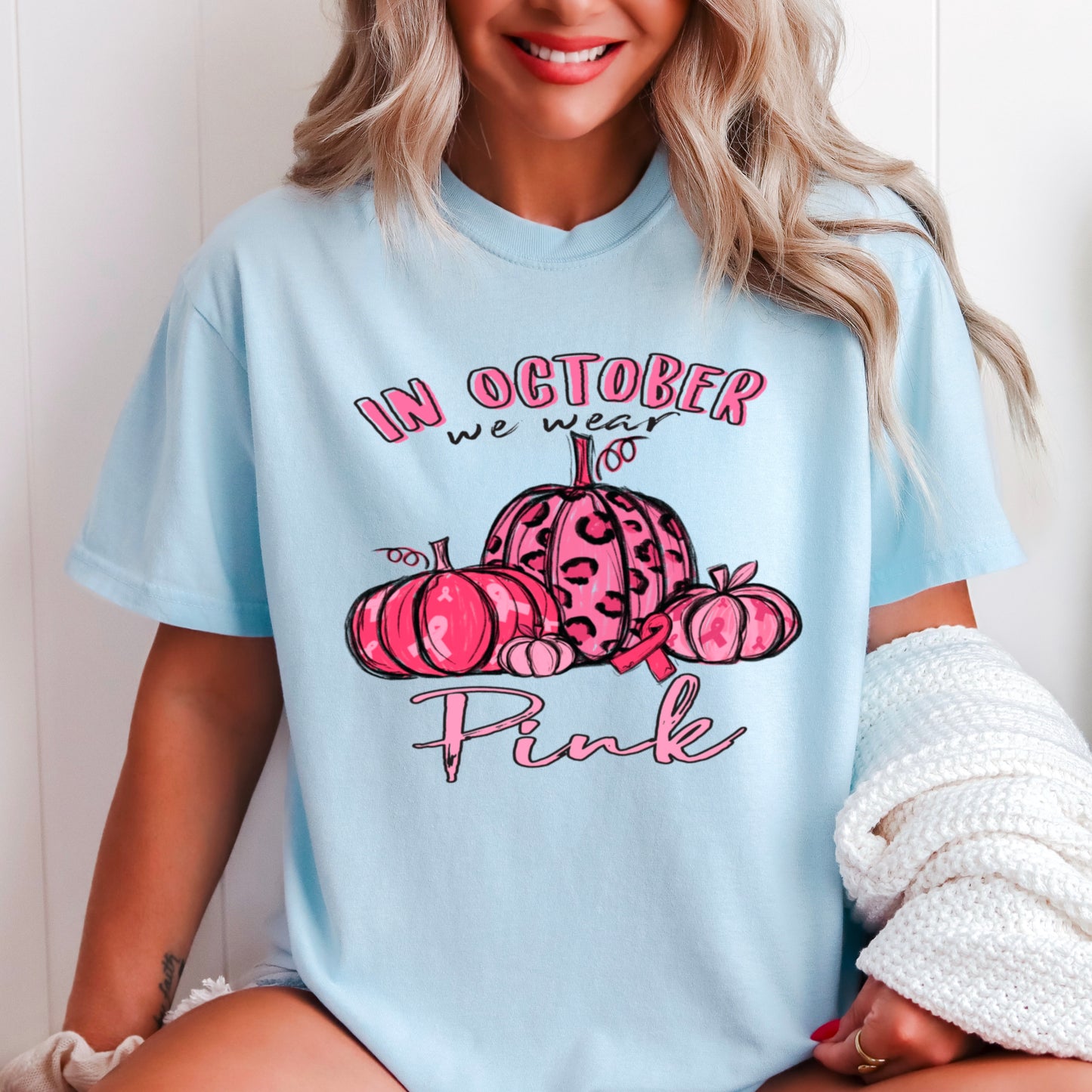 In October We Wear Pink Cancer Comfort Color Graphic Tee
