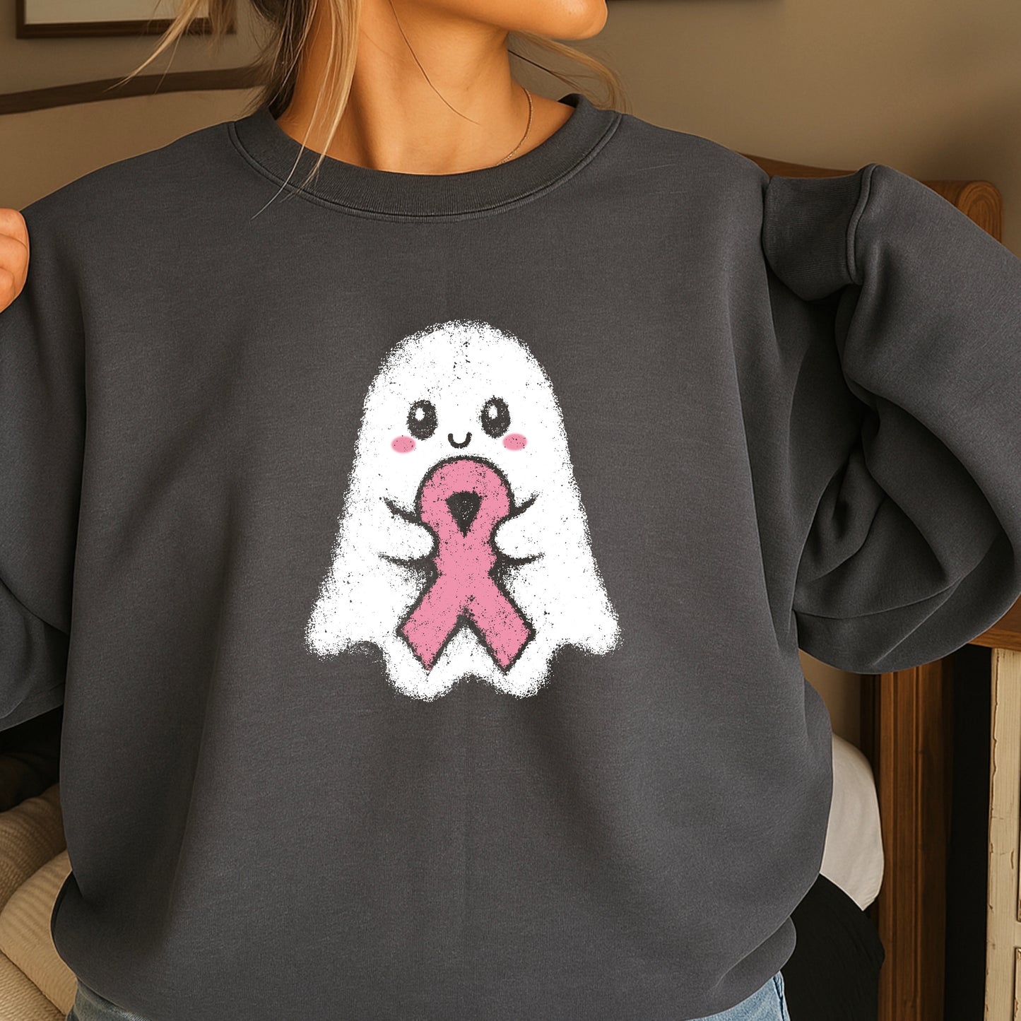 Breast Cancer Ghost Crewneck Sweatshirt