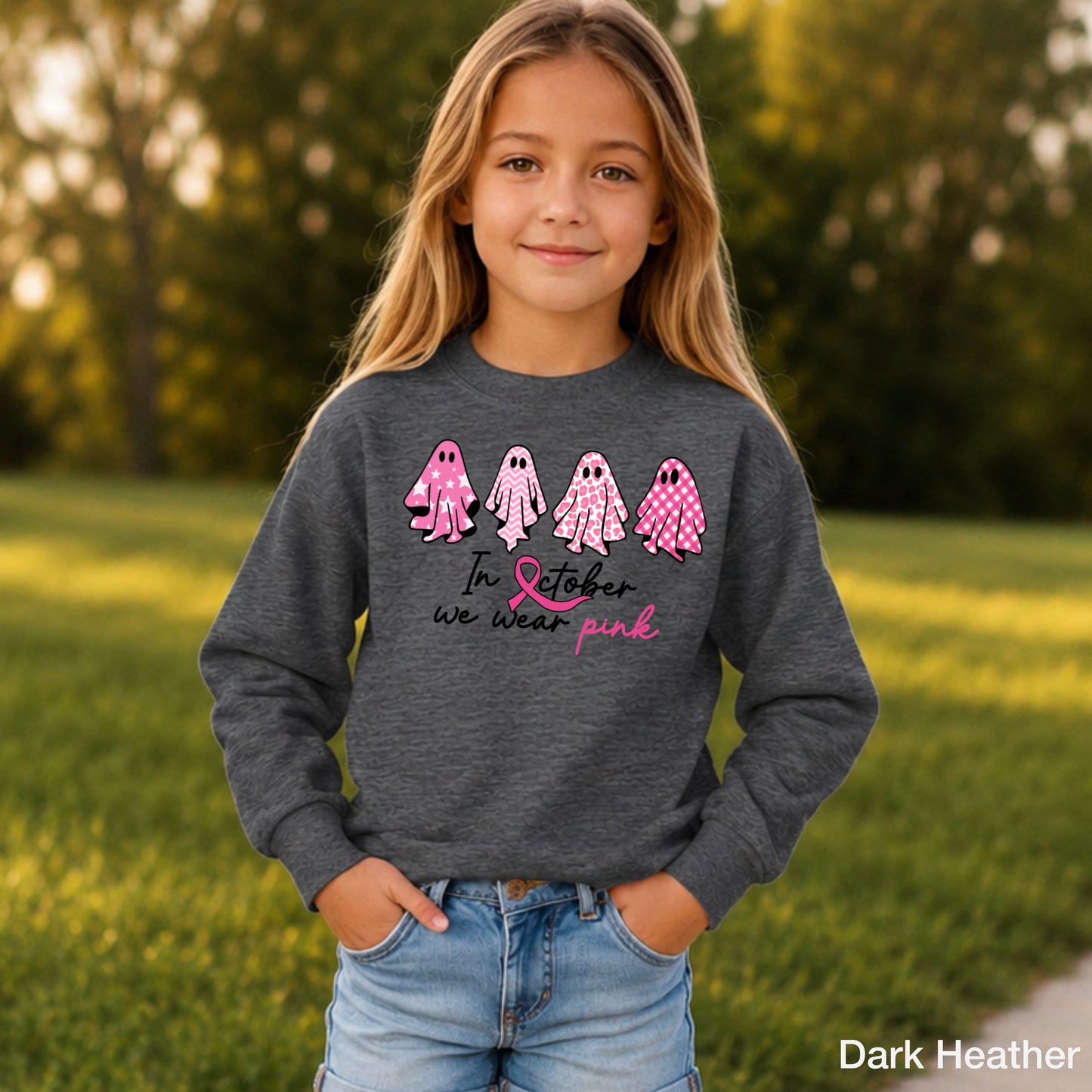 In October We Wear Pink Youth Crewneck Sweatshirt