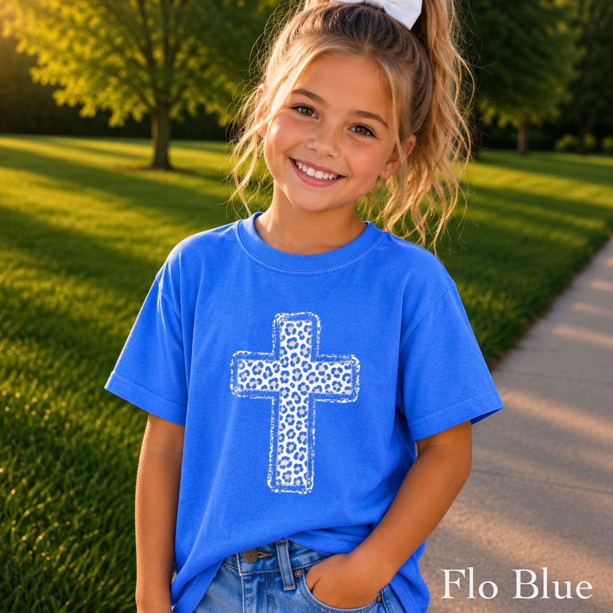 Snow Leopard Cross Christian Youth Comfort Color T-Shirt