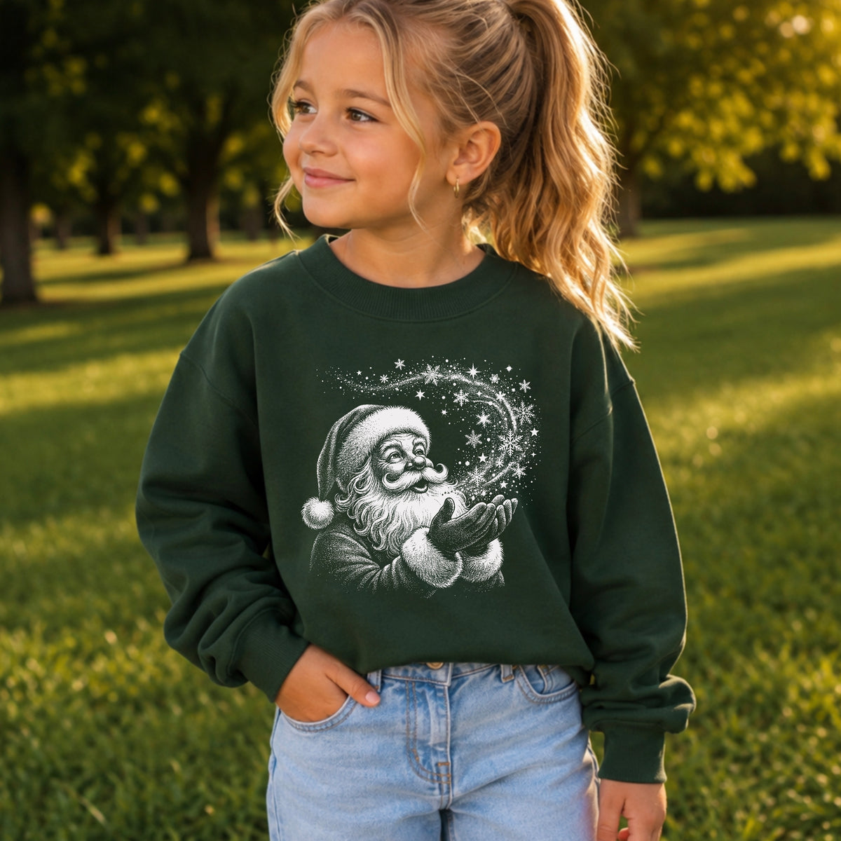 Santa Snowflakes Christmas Youth Crewneck Sweatshirt