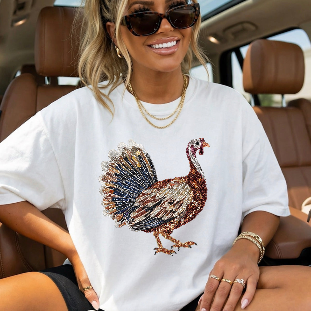 Faux Rhinestone Turkey Comfort Color Graphic Tee