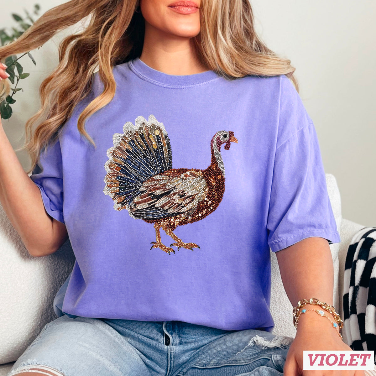 Faux Rhinestone Turkey Comfort Color Graphic Tee