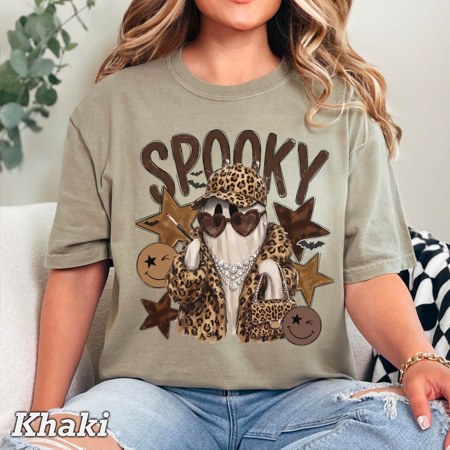 Leopard Spooky Ghost Comfort Color Graphic Tee