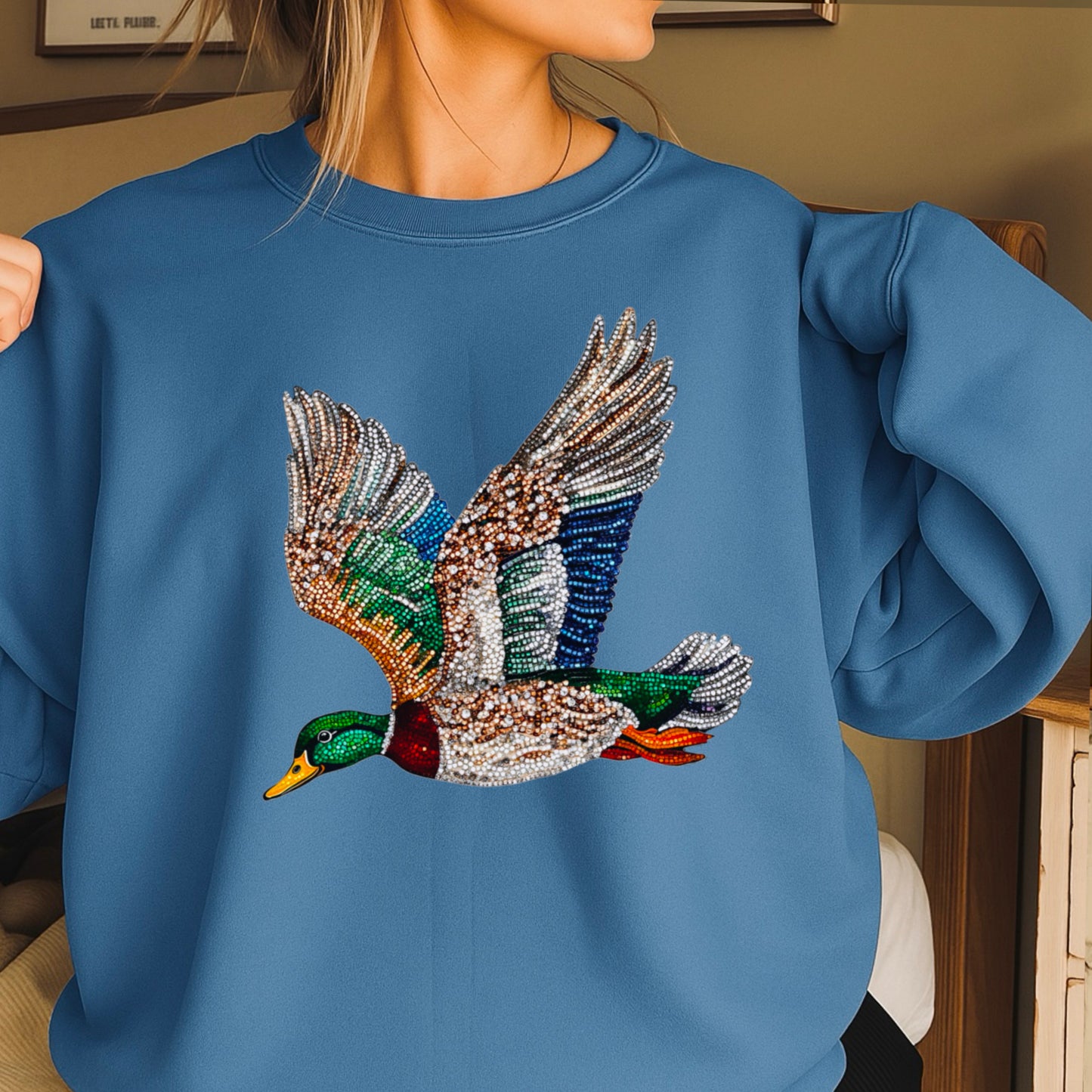 Faux Rhinestone Mallard Duck Crewneck Sweatshirt