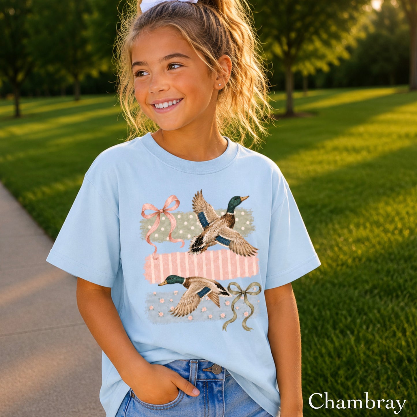 Mallard Ducks & Bows Youth Comfort Color T-Shirt