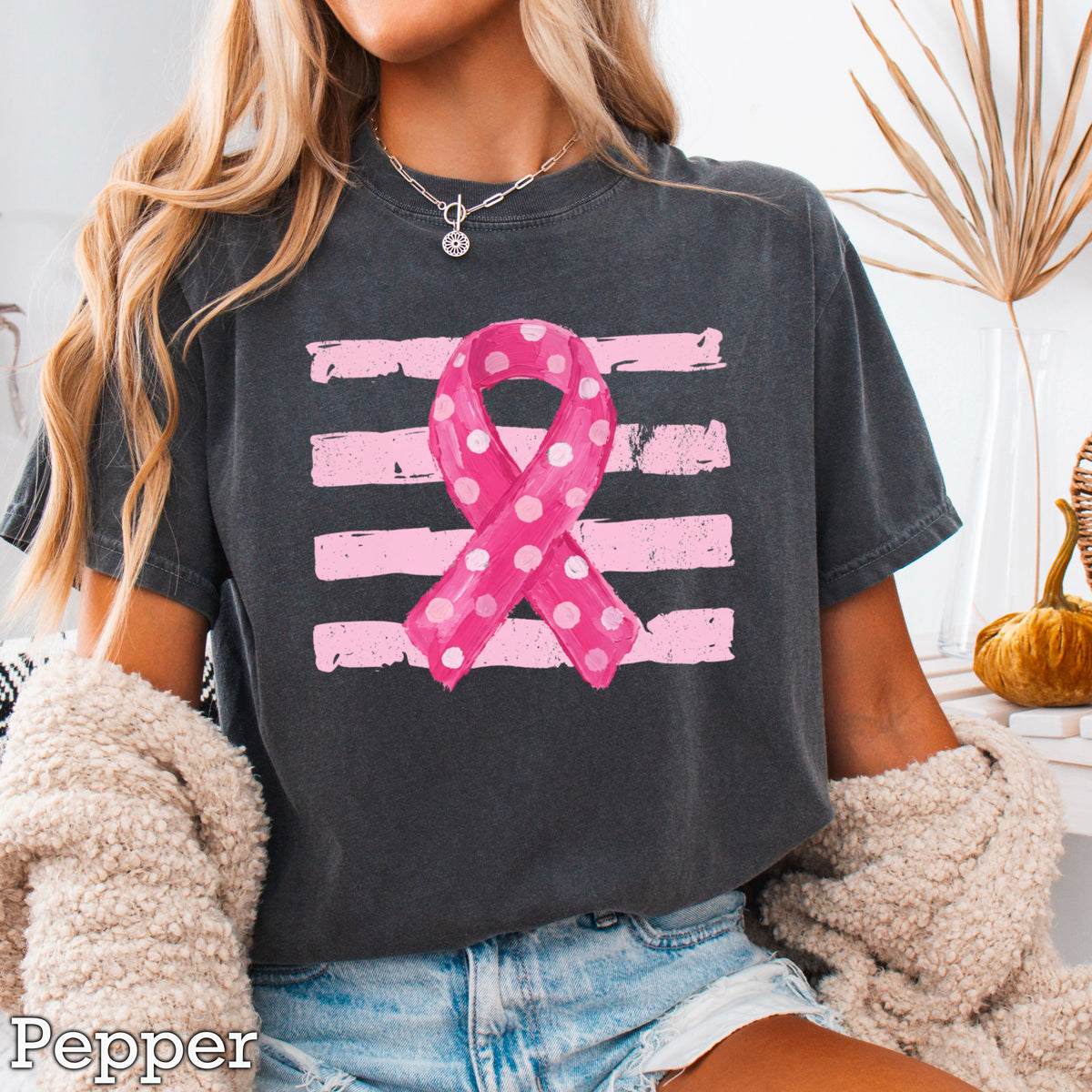 Breast Cancer Awareness Ribbon Comfort Color Graphic Tee