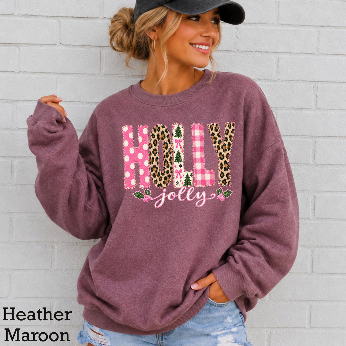 Leopard Holly Jolly Christmas Crewneck Sweatshirt