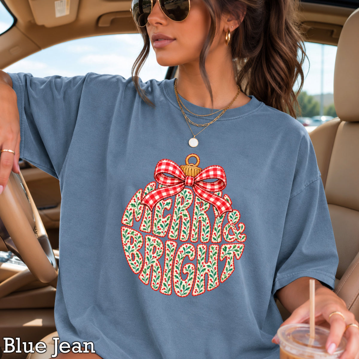 Merry & Bright Christmas Comfort Color Graphic Tee