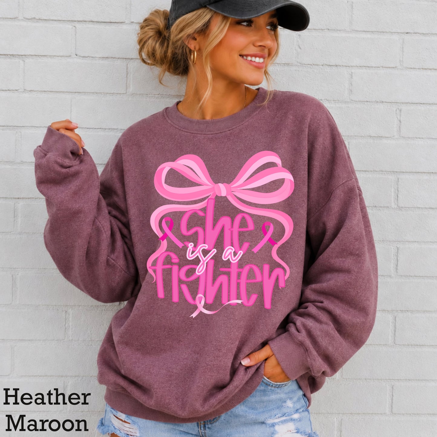 She Is A Fighter Breast Cancer Crewneck Sweatshirt