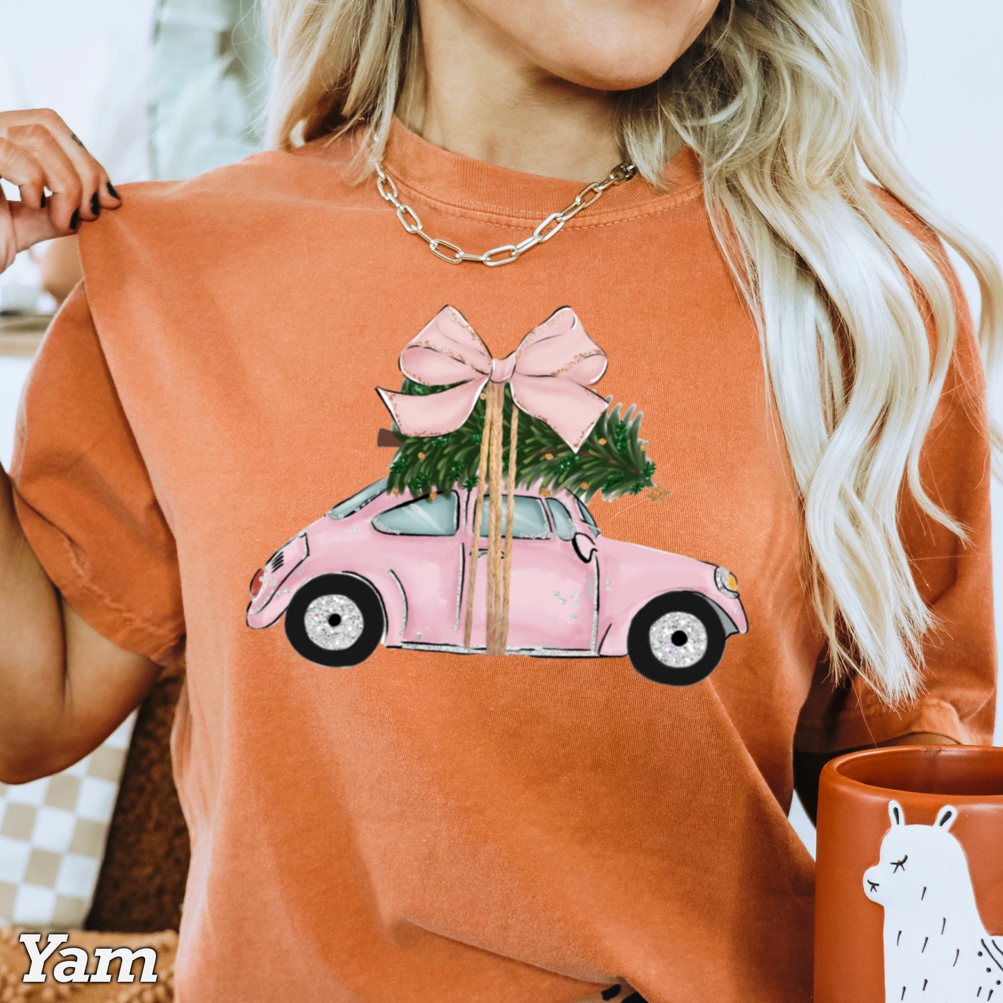 Pink Christmas Car Comfort Color Graphic Tee