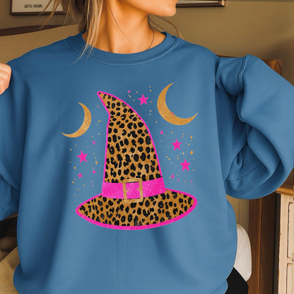 Leopard Witches Hat Halloween Crewneck Sweatshirt