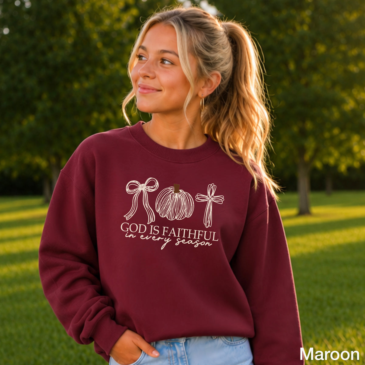 God Is Faithful In Every Season Youth Crewneck Sweatshirt