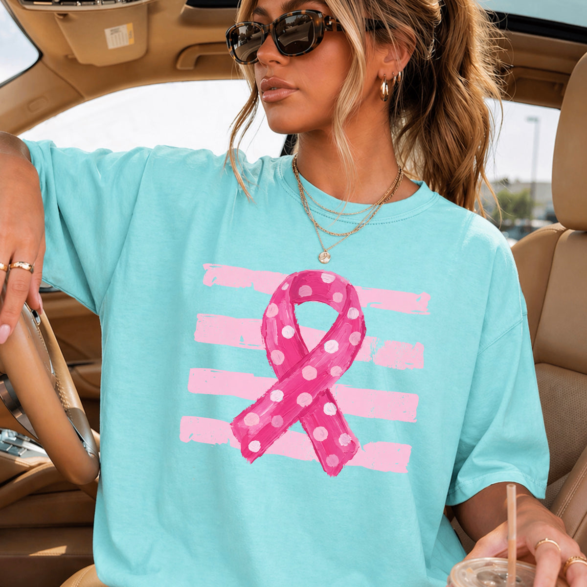 Breast Cancer Awareness Ribbon Comfort Color Graphic Tee