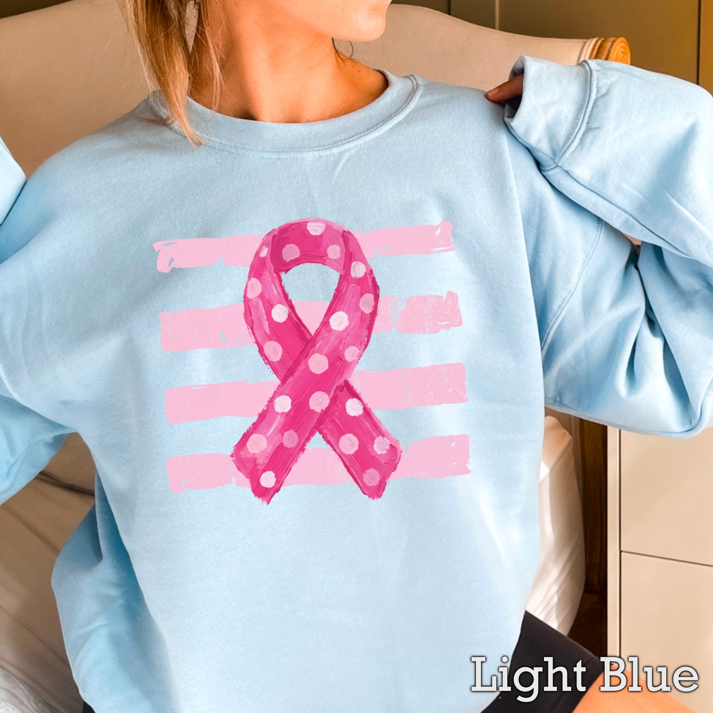 Polka Dot Cancer Awareness Ribbon Crewneck Sweatshirt