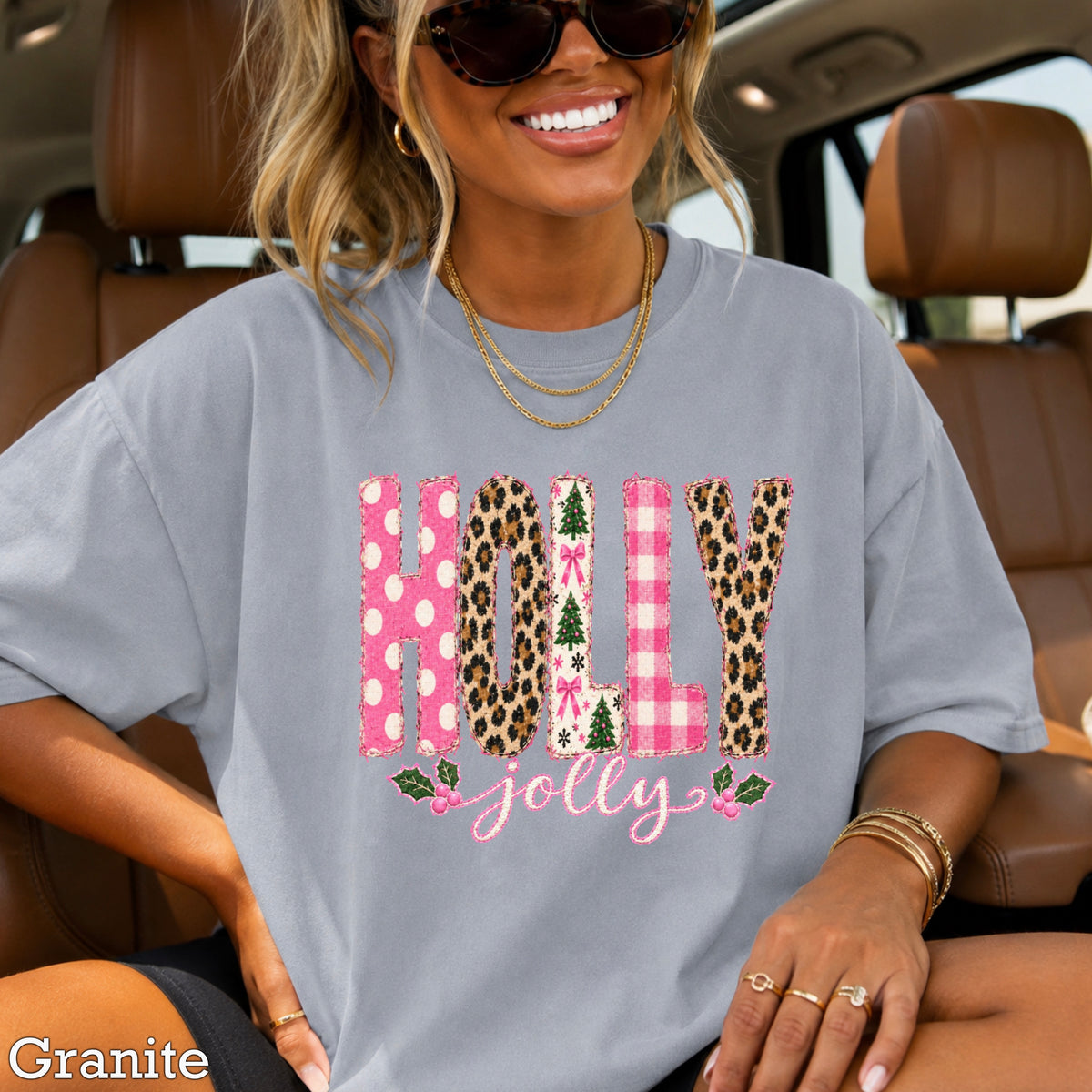 Leopard Holly Jolly Christmas Comfort Color Graphic Tee