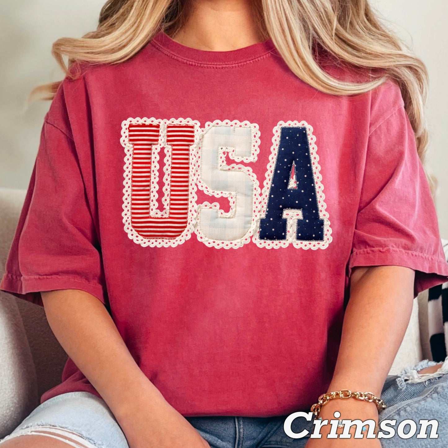 USA Quilted Lace Comfort Color Graphic Tee