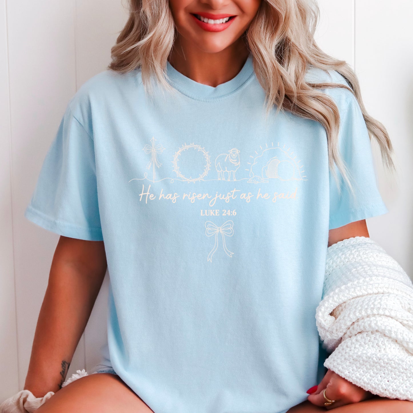 He Is Risen Easter Comfort Color Graphic Tee
