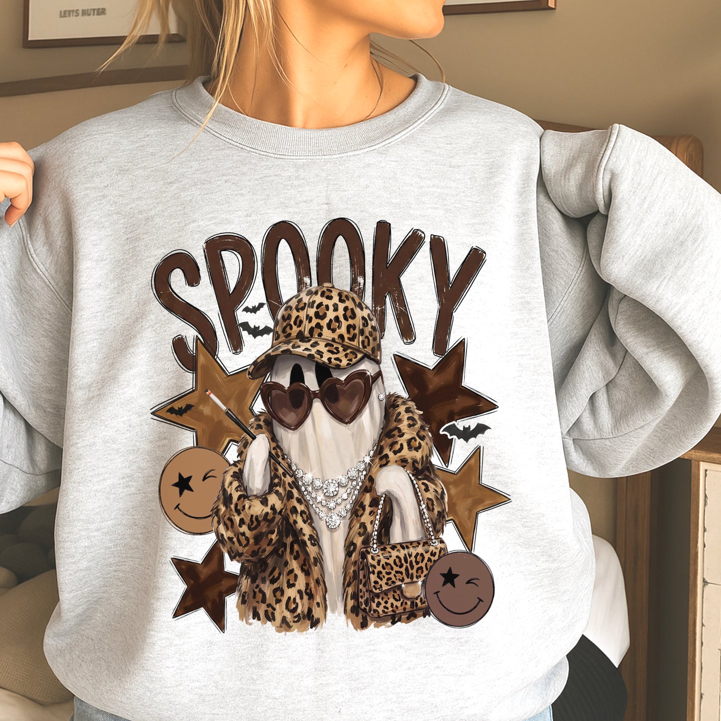 Leopard Spooky Ghost Crewneck Sweatshirt