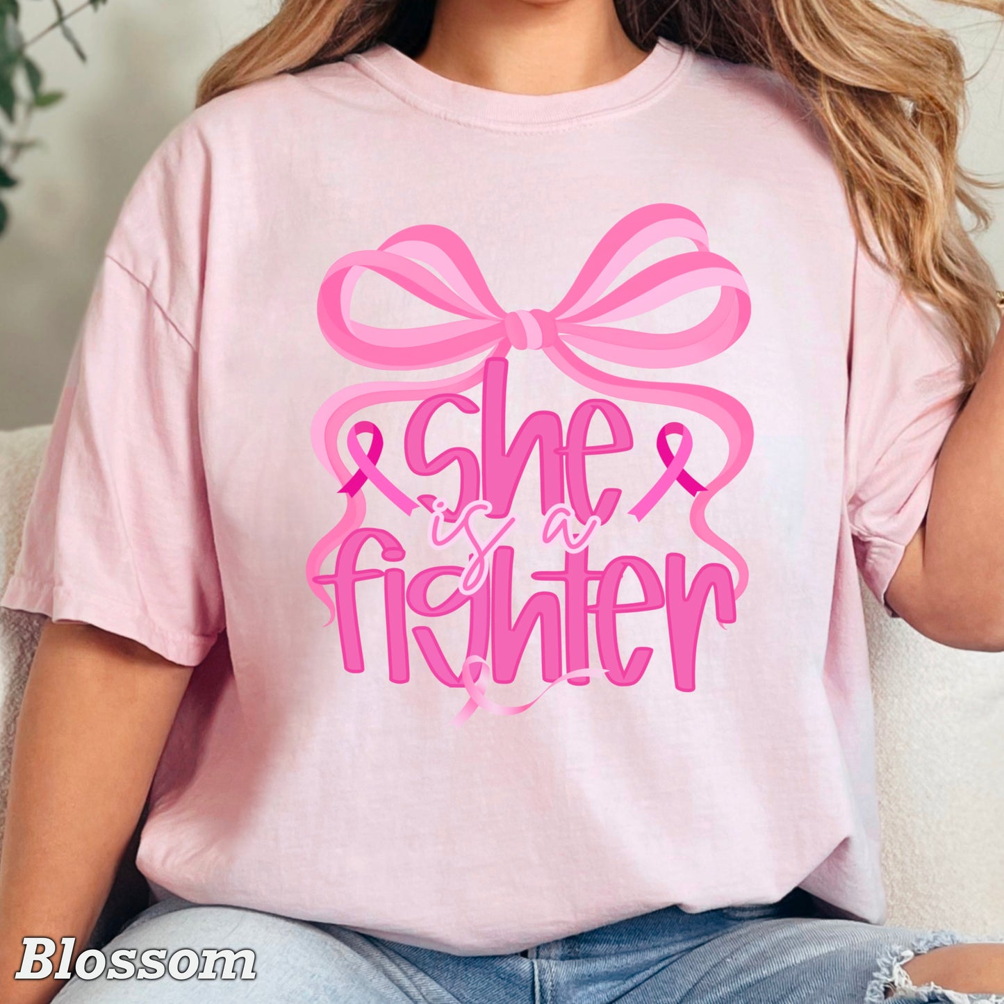 She Is A Fighter Breast Cancer Comfort Color Graphic Tee