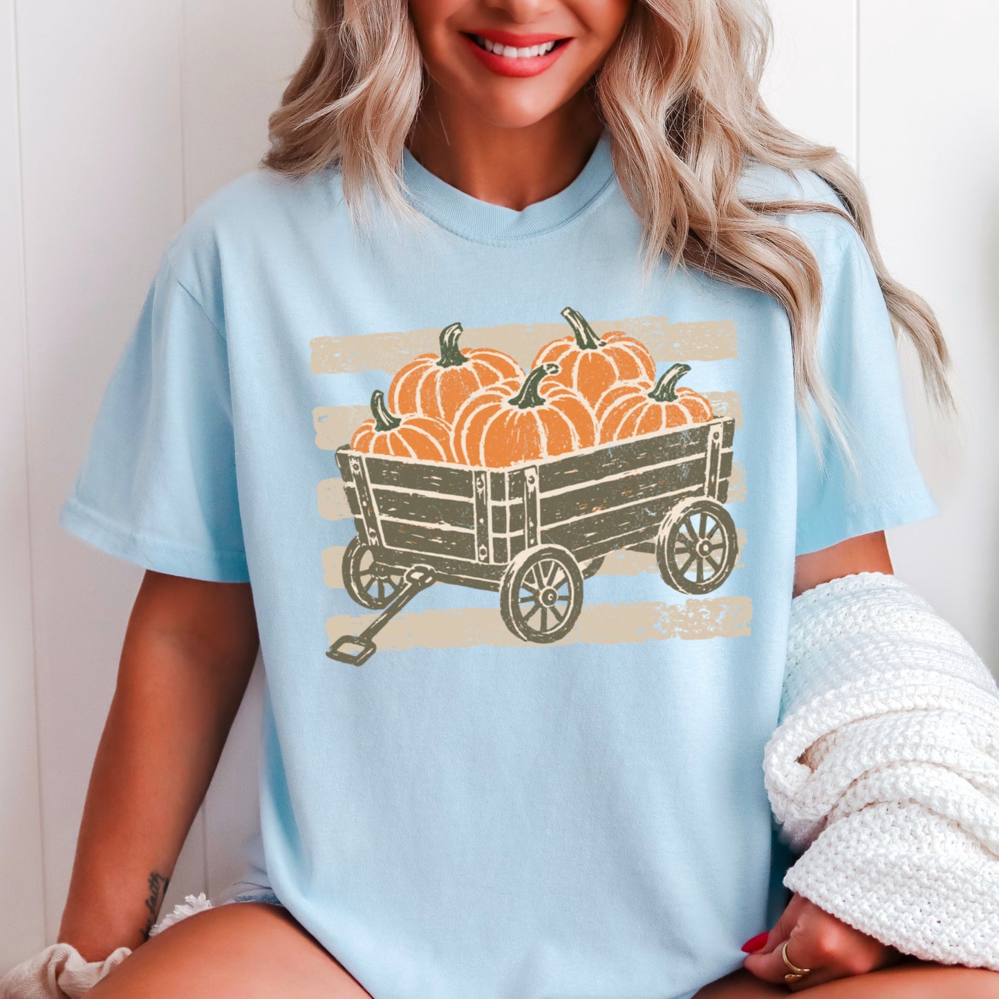 Pumpkin Wagon Fall Comfort Color Graphic Tee