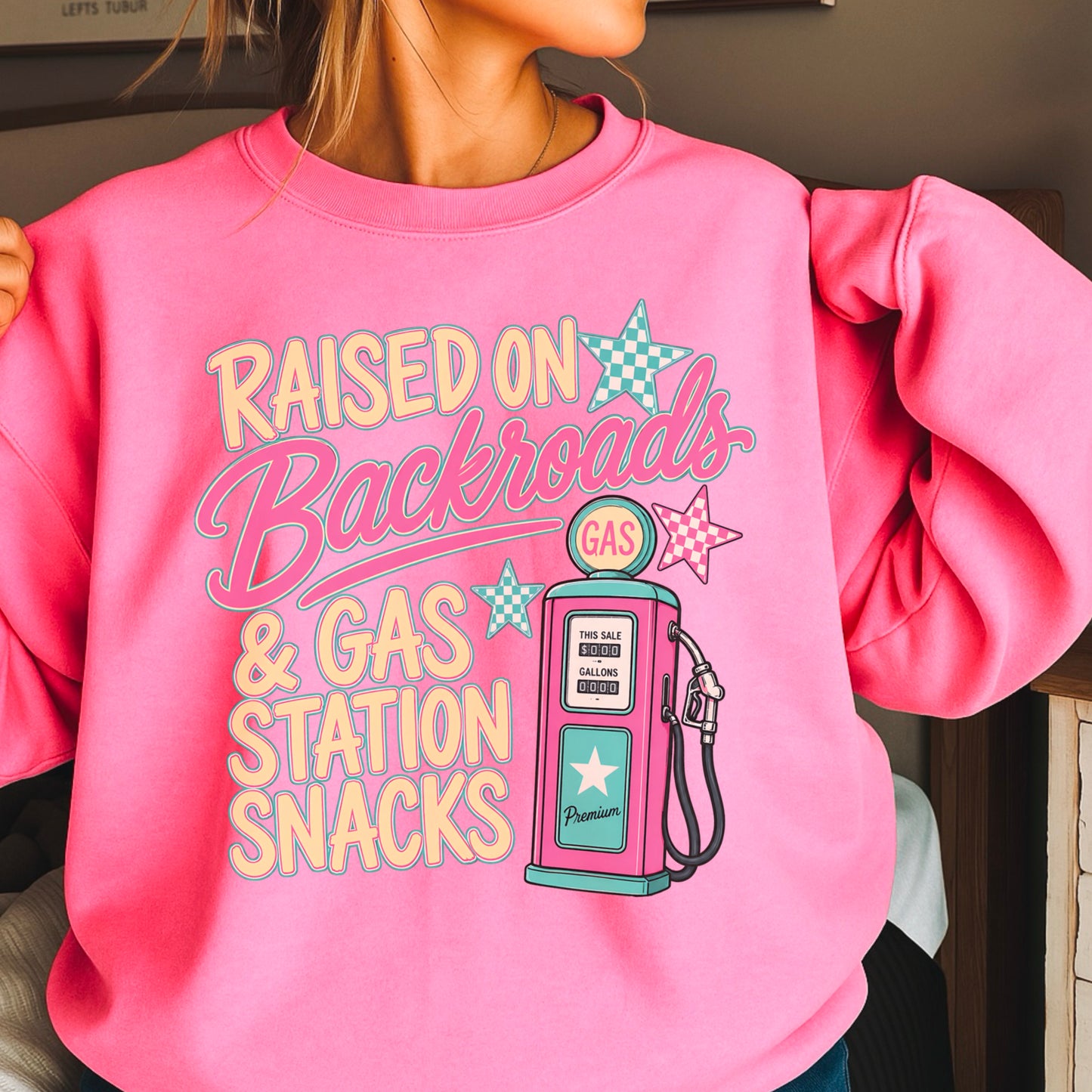 Raised On Backroads & Gas Station Snacks Crewneck Sweatshirt