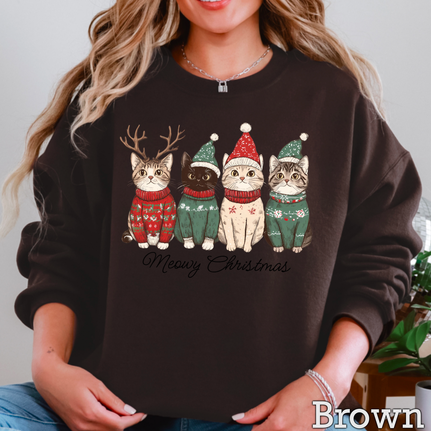 Meowy Christmas Graphic Crewneck Sweatshirt
