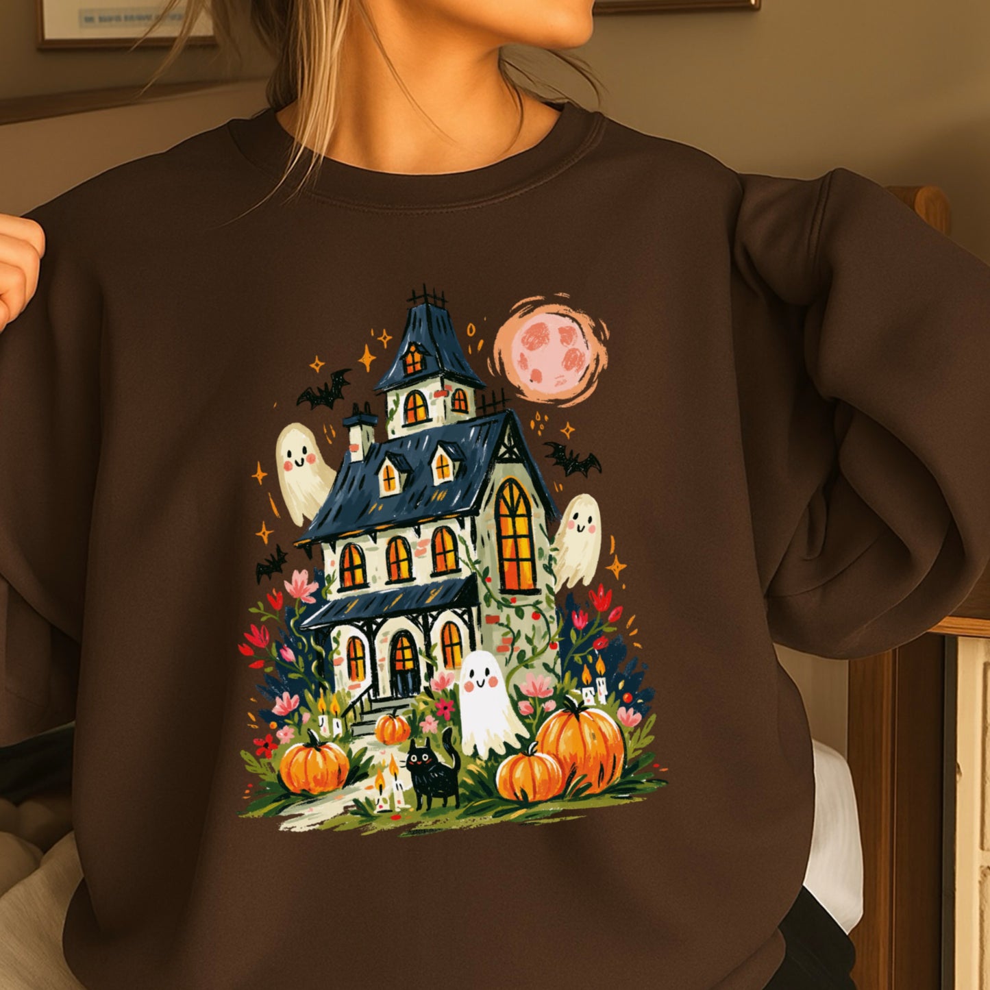 Haunted House Halloween Crewneck Sweatshirt