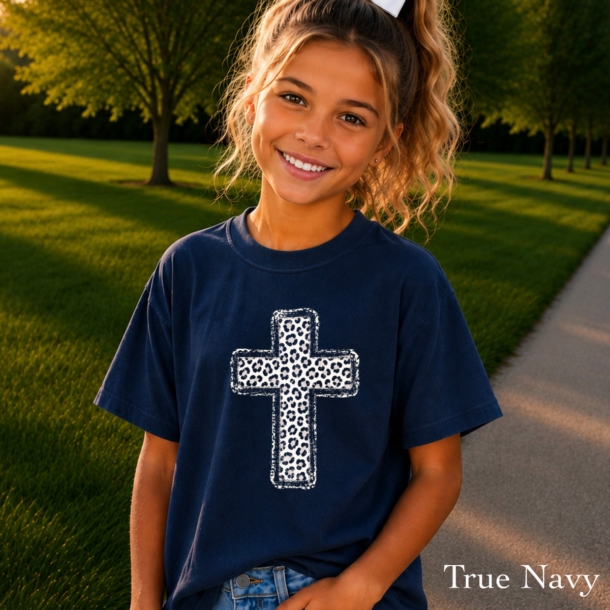 Snow Leopard Cross Christian Youth Comfort Color T-Shirt