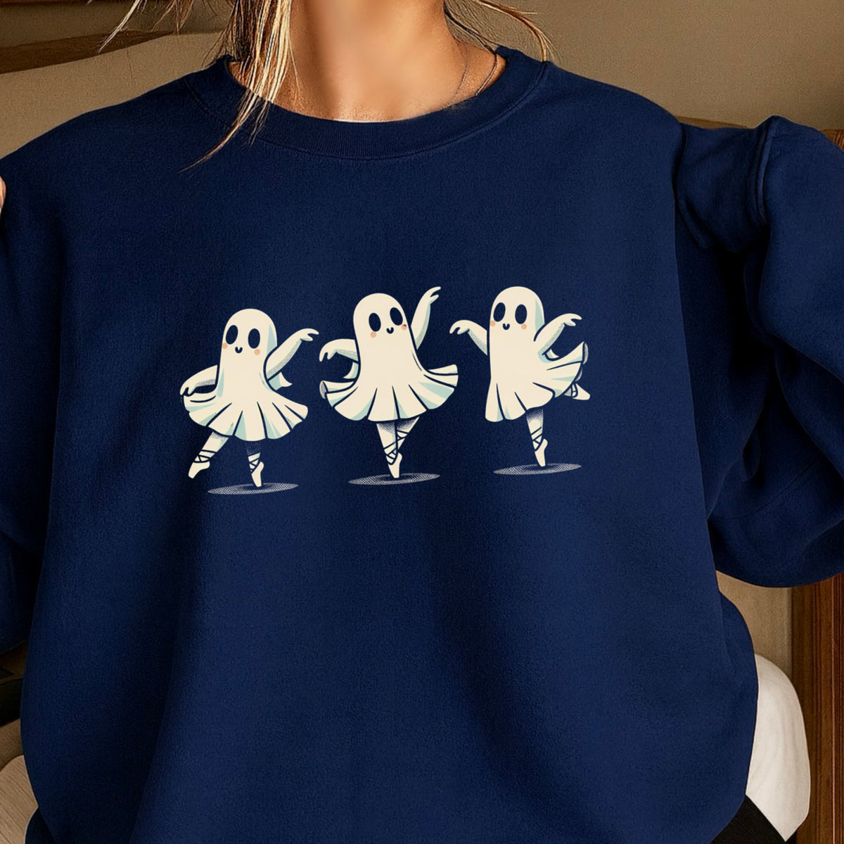 Ballerina Dancing Ghost Halloween Crewneck Sweatshirt