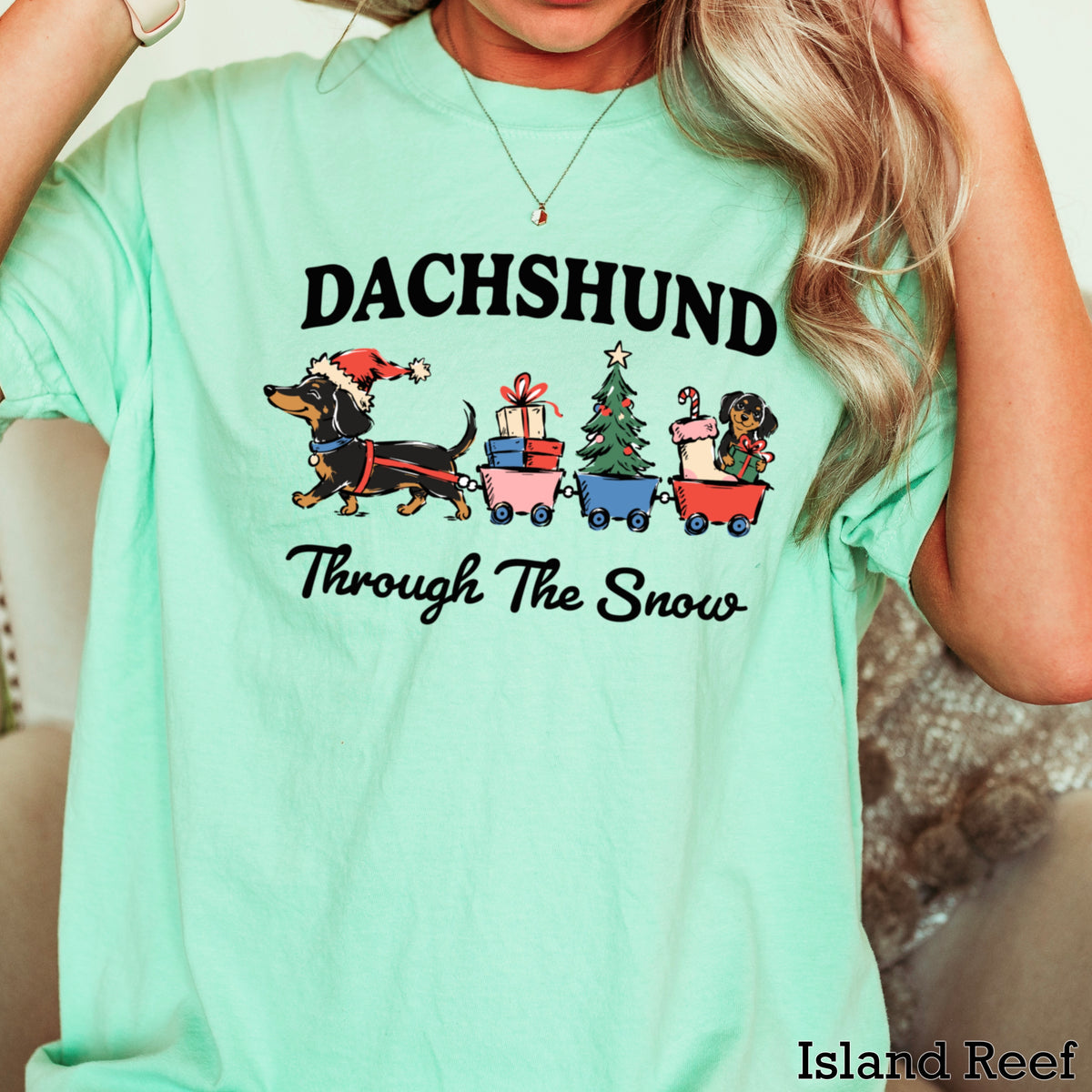 Dachshund Through the Snow Christmas Comfort Color Graphic Tee