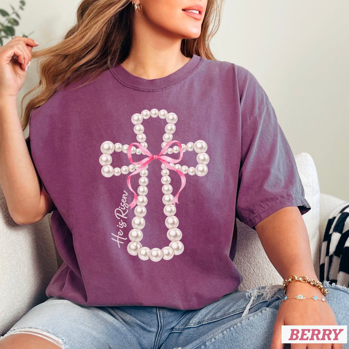 He Is Risen Easter Comfort Color Graphic Tee
