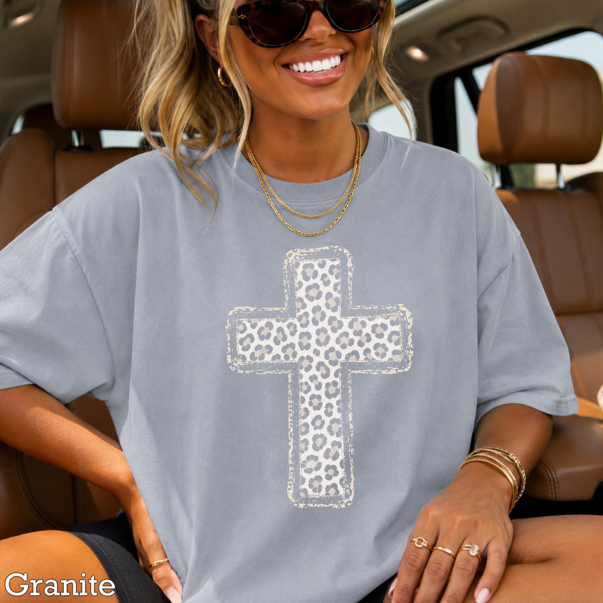 Snow Leopard Cross Christian Comfort Color Graphic Tee
