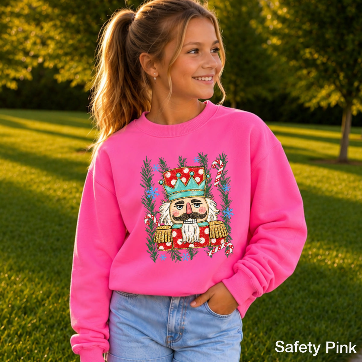 Preppy Nutcracker Christmas Youth Crewneck Sweatshirt