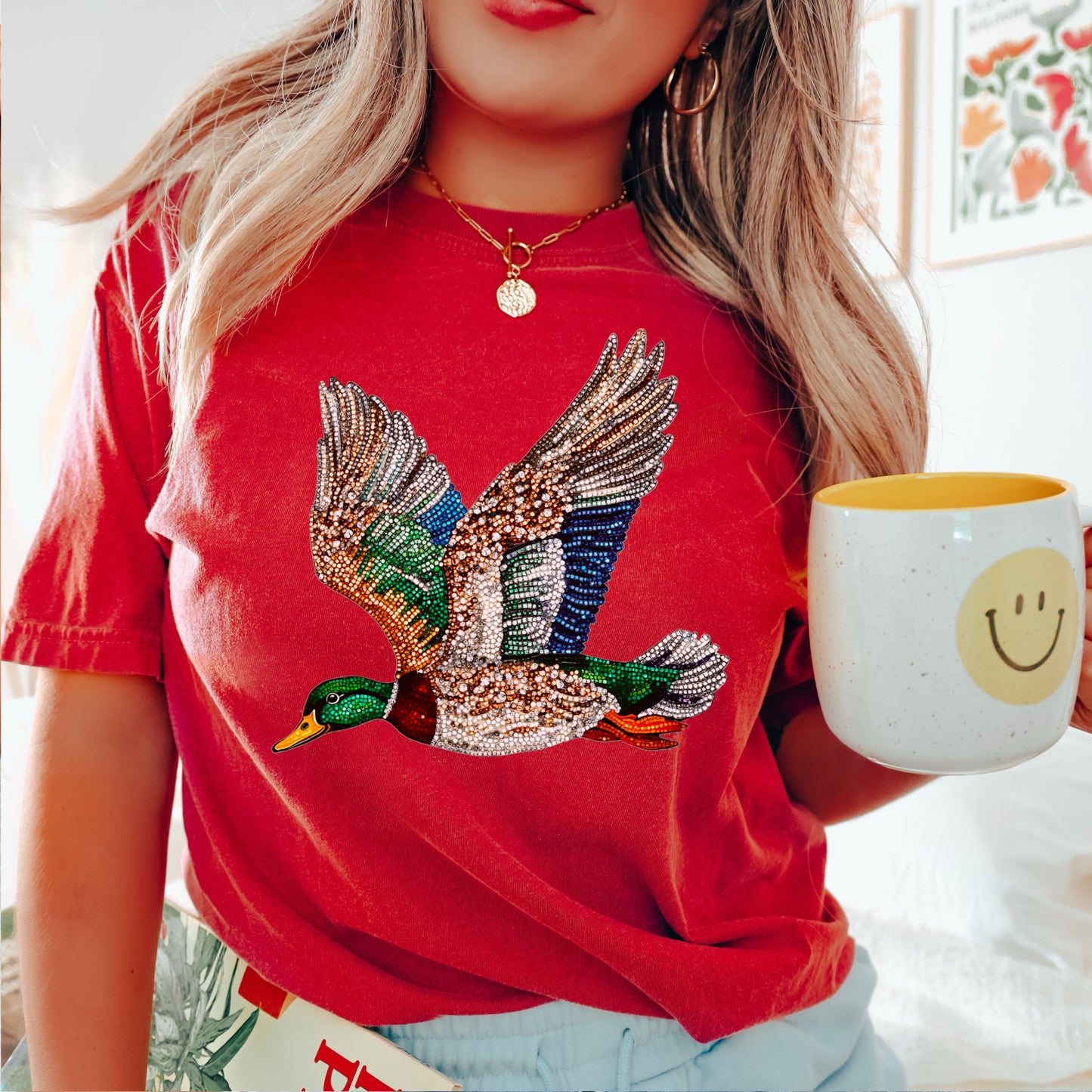 Faux Rhinestone Mallard Duck Comfort Color Graphic Tee