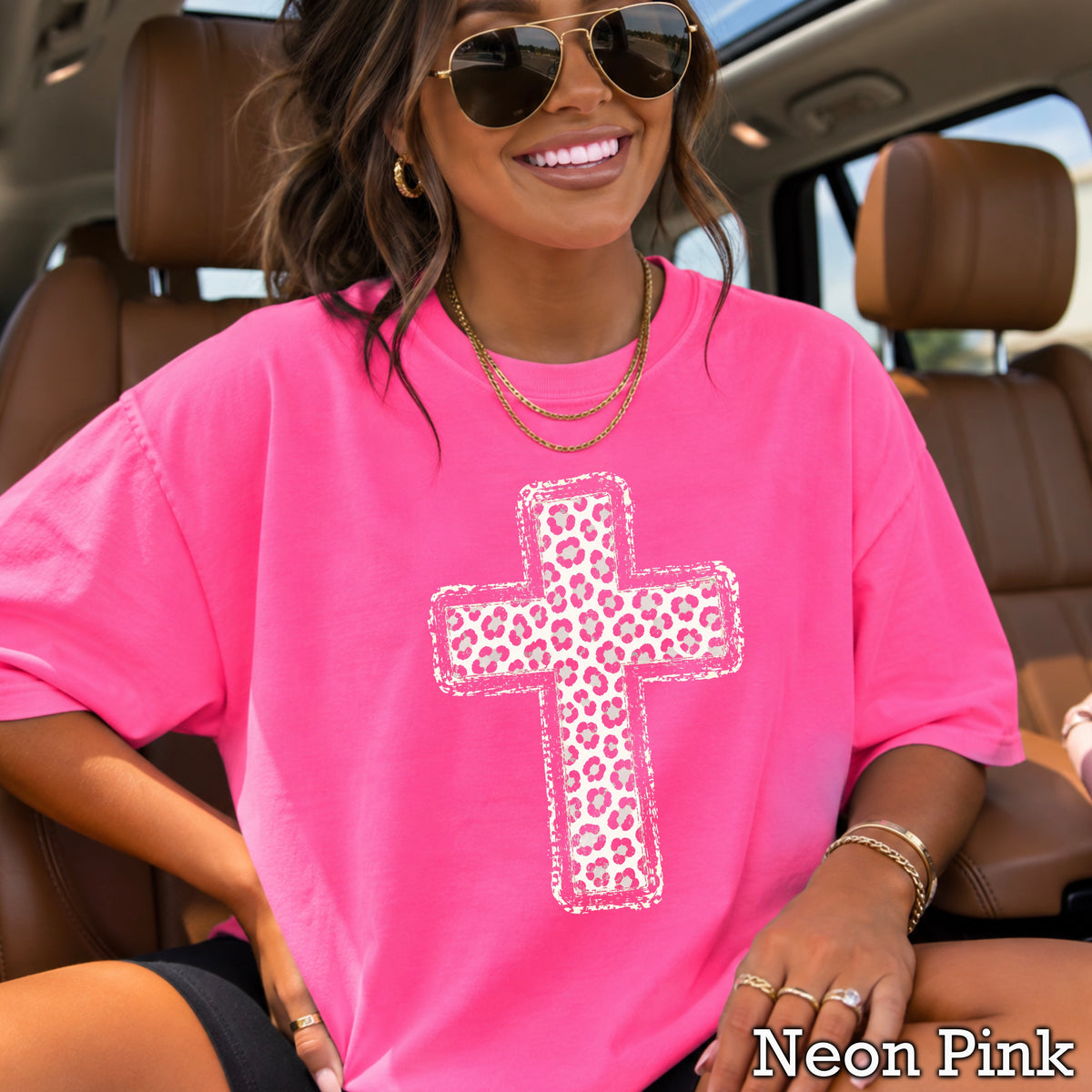 Snow Leopard Cross Christian Comfort Color Graphic Tee
